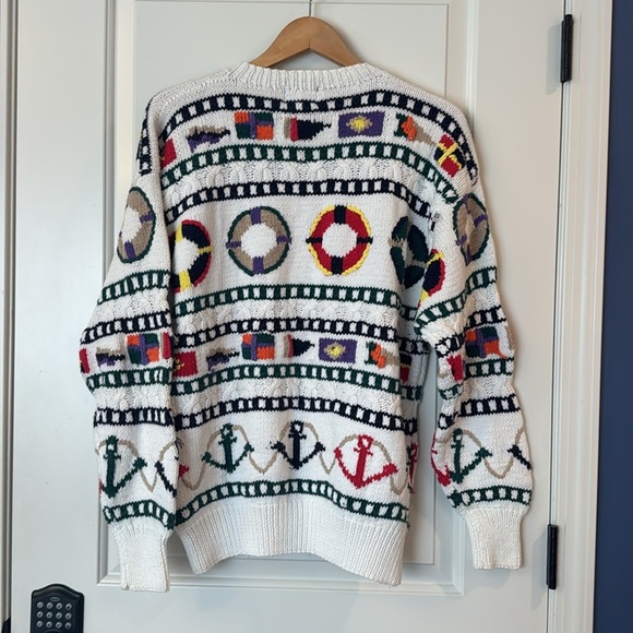 Vintage Rare  Boston Traders Nautical Theme Pattern Pullover White Knit Sweater - Picture 9 of 15